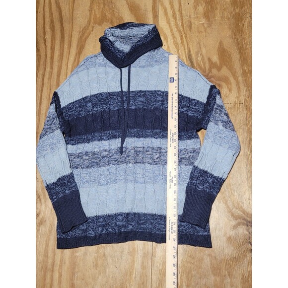 Chaps Striped Cowel Funnel Neck Cable Knit Sweater Blue Women XL @F1 - Picture 4 of 7